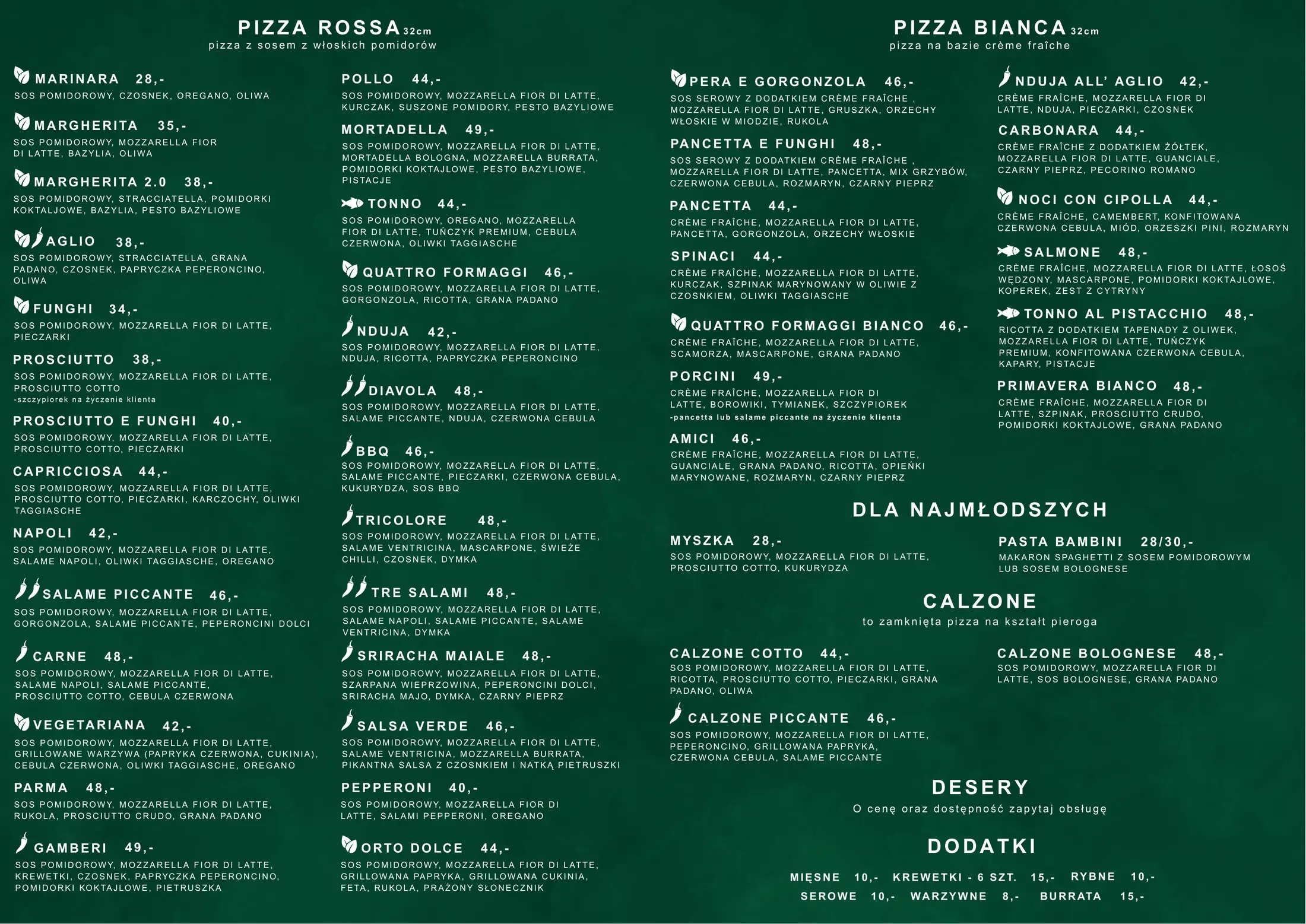 Menu — pizza i calzone