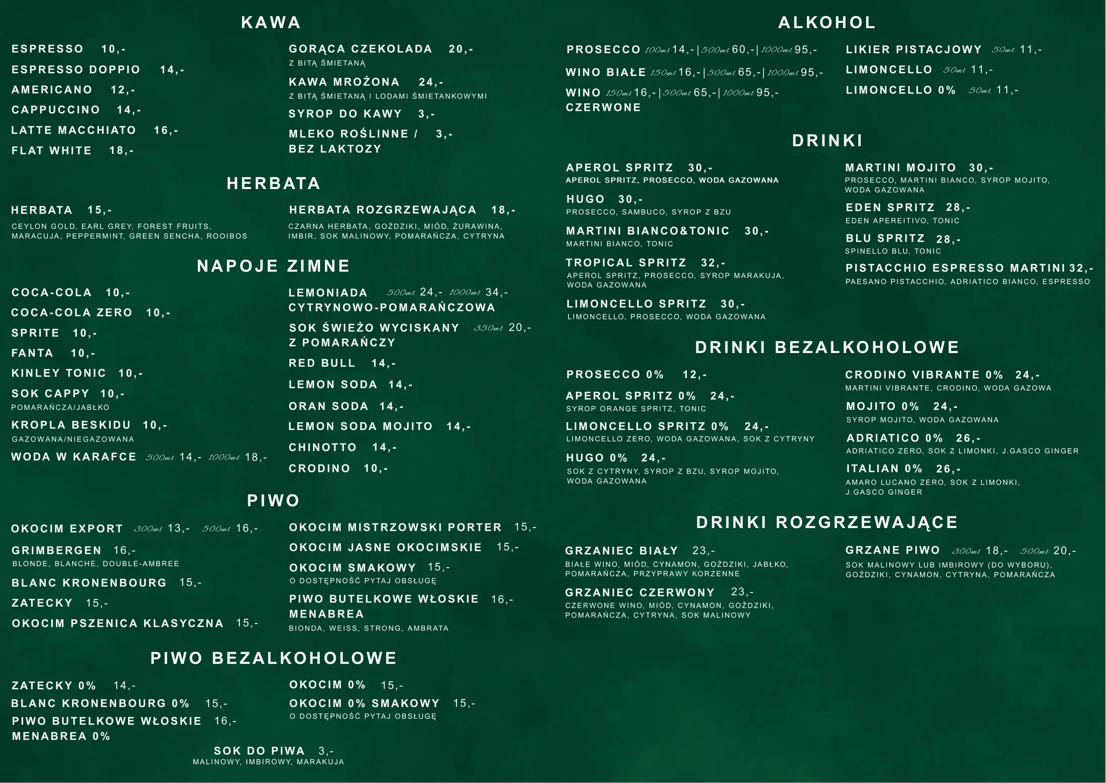 Menu — kawa, drinki, alkohol